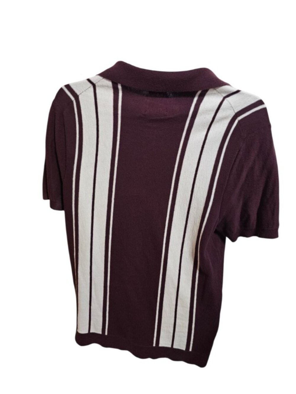Abercrombie & Fitch Mens XL Polo Burgundy White Stripe Cotton Cashmere Luxury - Picture 3 of 7